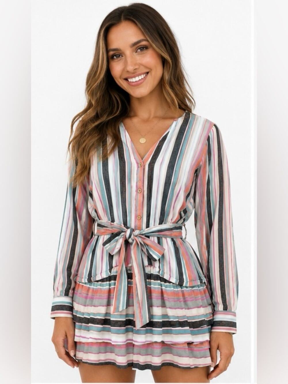 Entro Striped Tie Waist Dress – Size Small – NWT